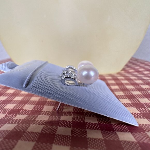 NEW Fancy Genuine Pearl & CZs Stud Earrings in Real Silver (not plated) - Picture 5 of 9